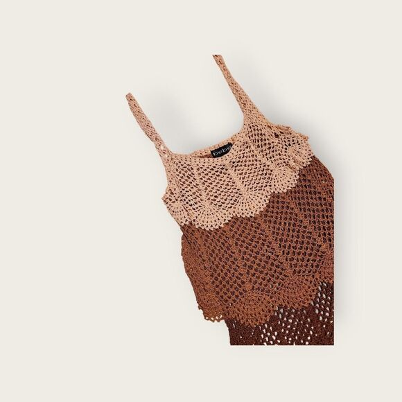 Vintage Y2k Bebe brown knit tiered see through boho festival tank top - Picture 3 of 4